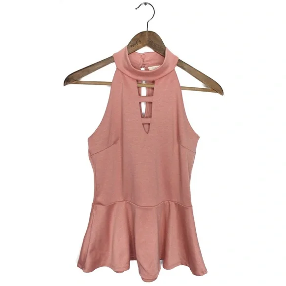 Touch Blue Nude Blush Pink Halter Top Large Preowned - Picture 1 of 6